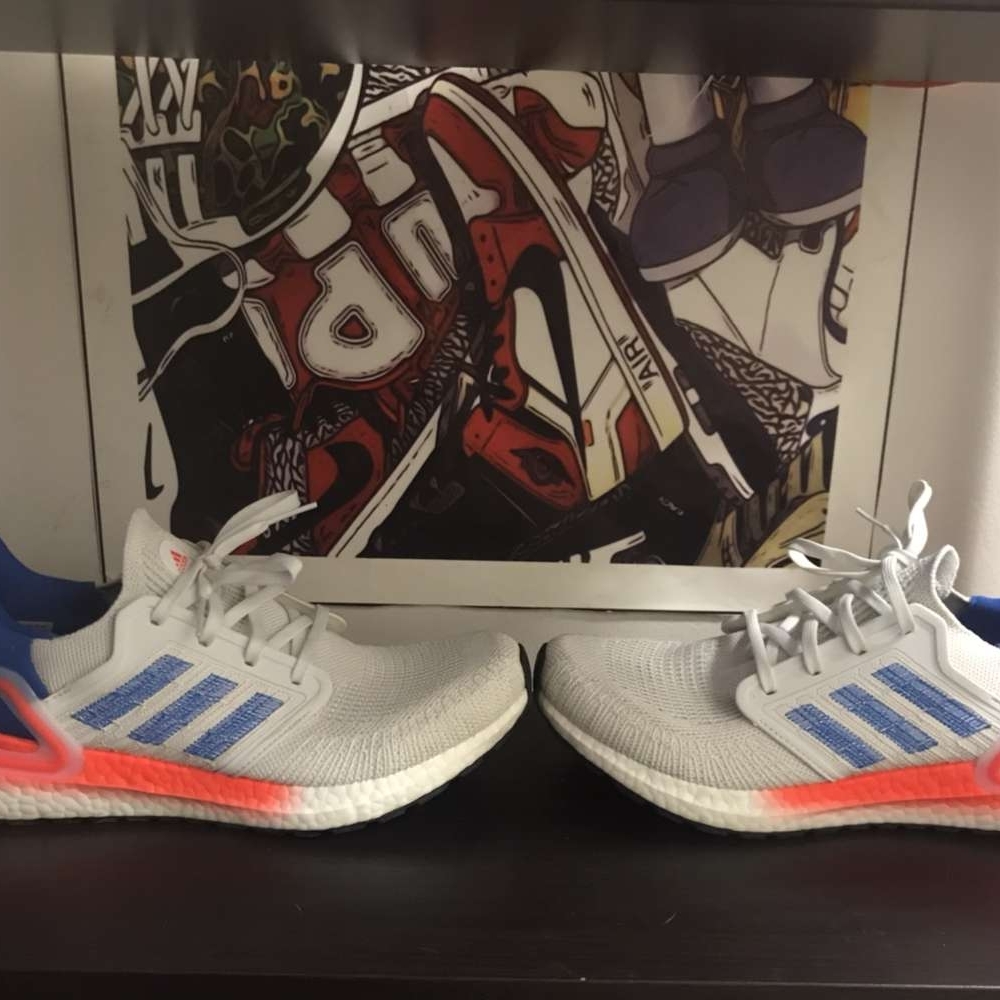 Adidas Ultraboost 20 White and Blue Sneakers with Red Accents - Picture 9 of 9